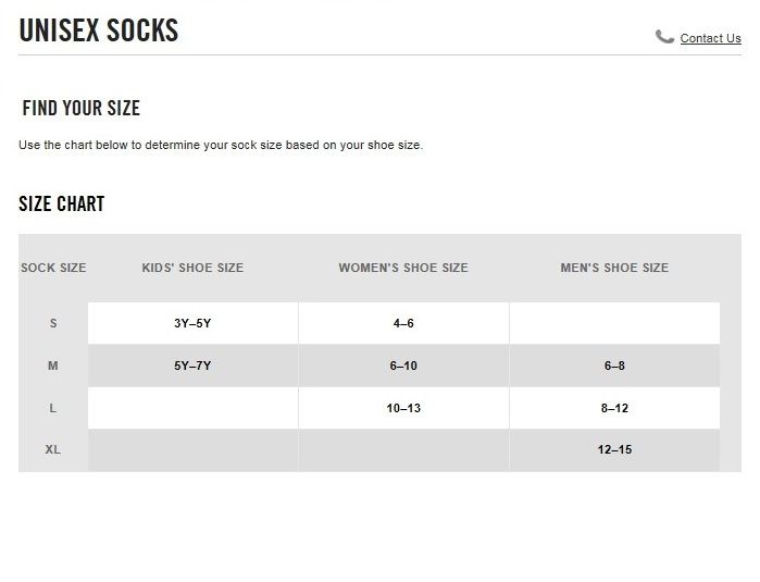 Nike Socks Size Chart Women's